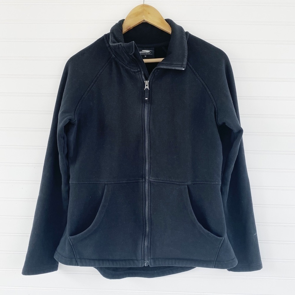 Skechers Full Zip Fleece Jacket Size M Black Mock Neck Raglan Sleeve Activewear